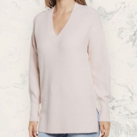 NWOT Halogen Cozy Ribbed Knit V-Neck Sweater - size S - Pink - Picture 1 of 4